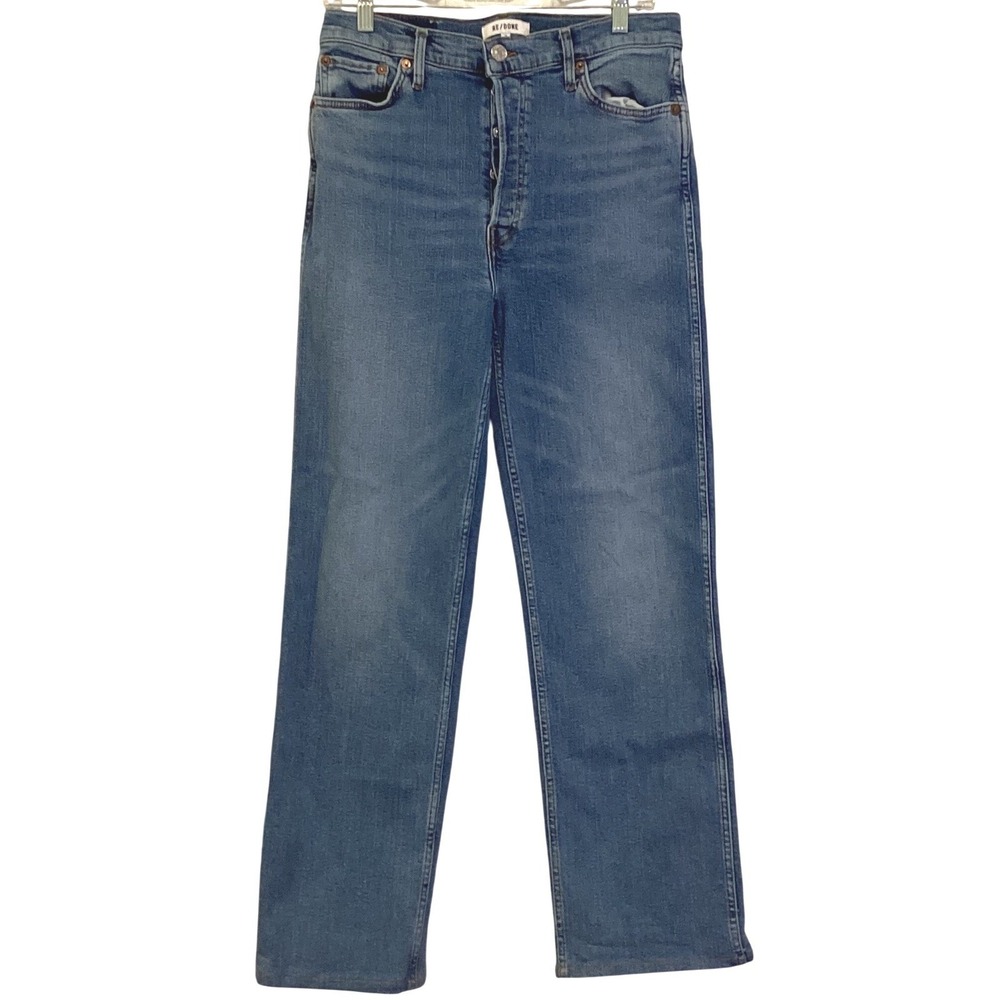 RE/DONE 90s High Rise Loose Jeans Fade Blue Straight‎ Leg Button Fly - Sz 29